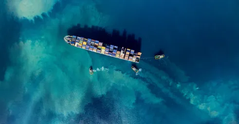 Cargo ships and tugboats in Great Barrier Reef
