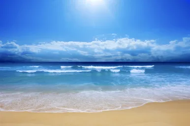 Unknown beach on a clear and bright sunlit day