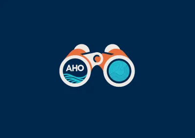 Binoculars icon with AHO logo in the lens